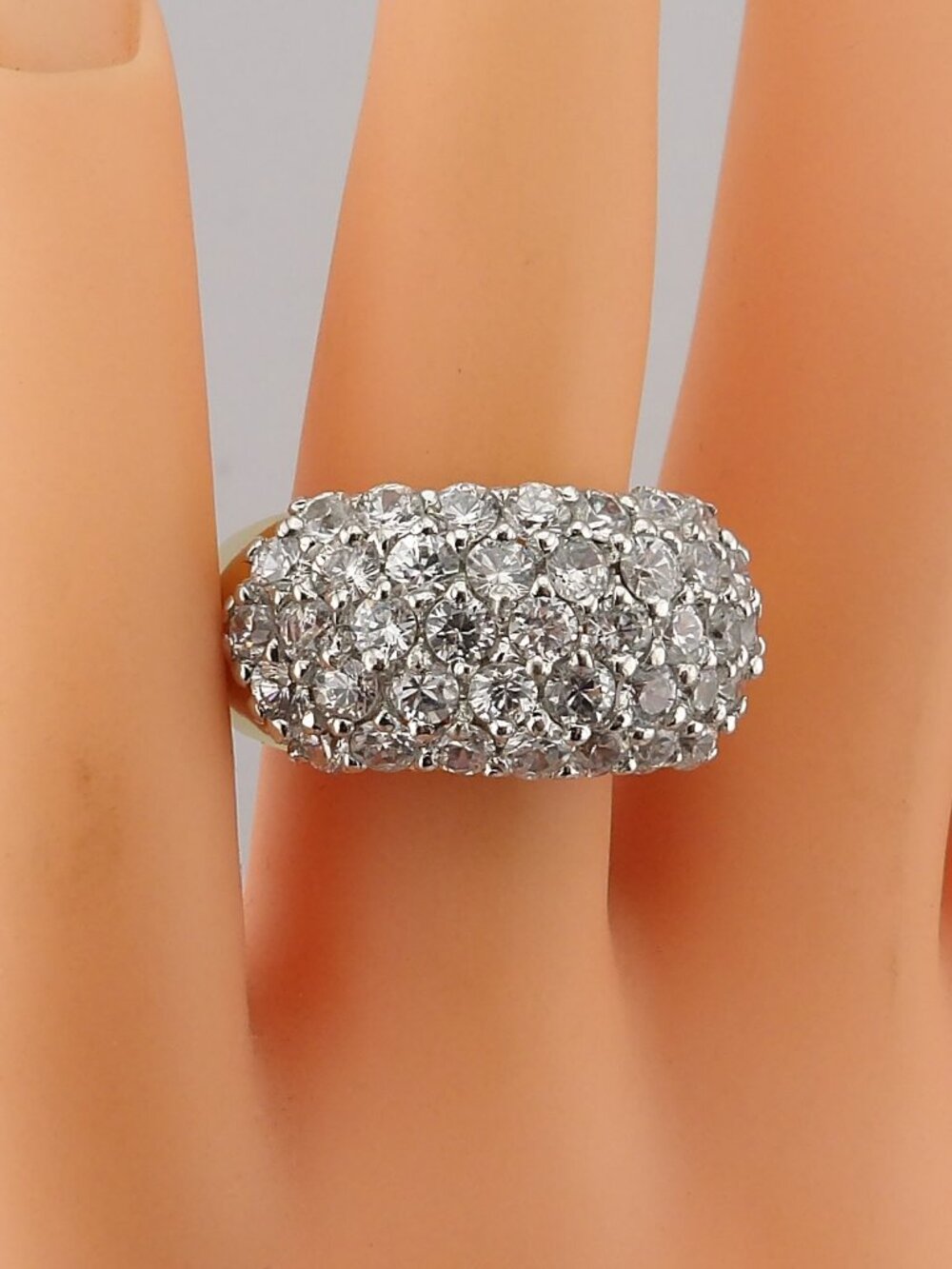 Vintage Sterling Silver Gold Plated Dome Style CZ Cocktail Ring